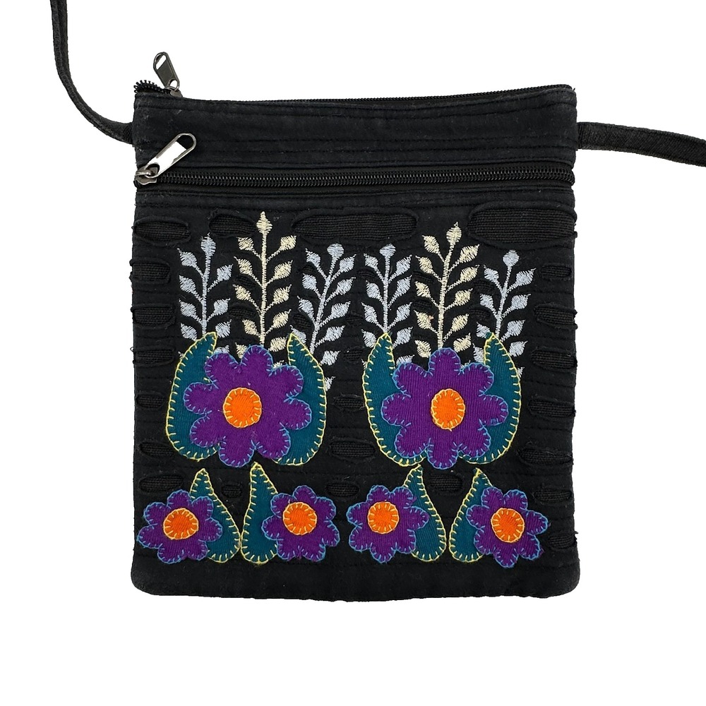 Rising Tide Crossbody Purse Handmade in Nepal Applique Boho Cotton Handbag Rare